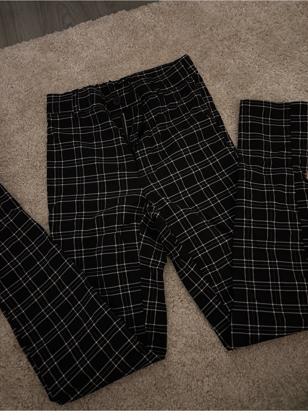 Garage Black Plaid Women's Pants with White Windowpane